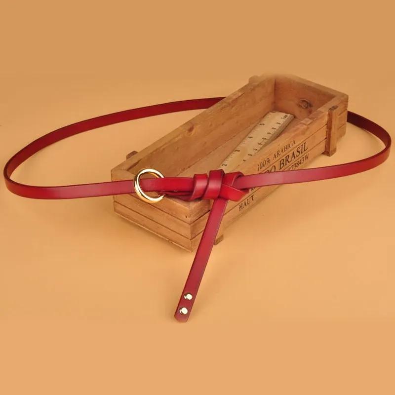 1CM No Hole Knot Women Belt Circular Buckle Cowskin Real Genuine Leather Belt Decoration Thin Strap Female Belts Cummerbunds