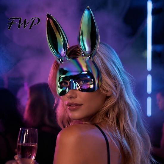 Comfortable Wear Bunny Mask Halloween Mask, Cosplay Rabbit Face with Long Black for Theme Parties Ears, Lightweight Plastic Cushion Masquerade