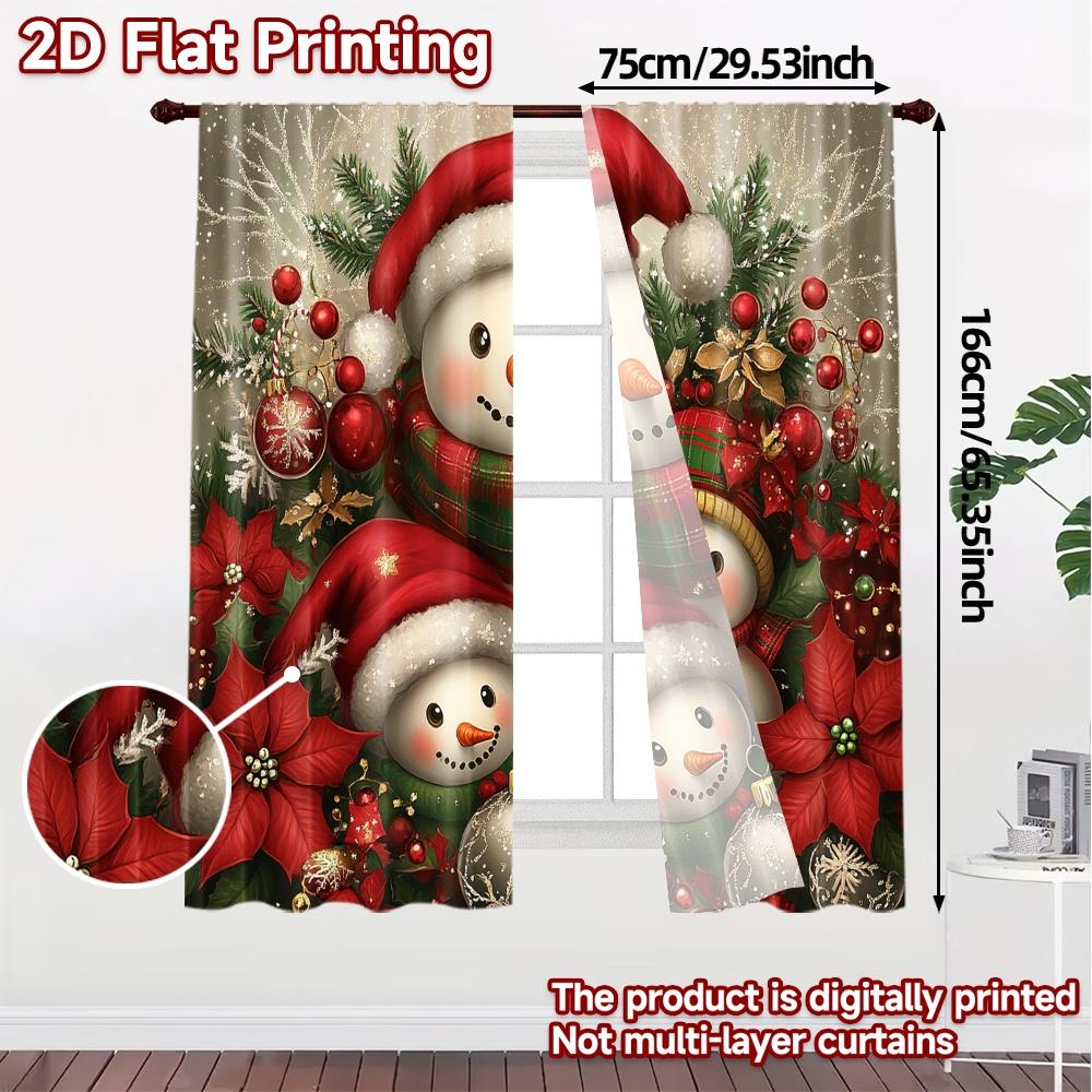 2pcs,Curtains Cute Snowman Christmas Family (2) Modern Curtains Versatile 100% Polyester Curtains All Seasons for Bedroom,