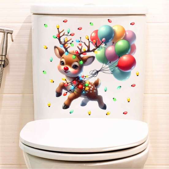 Luminous Bathroom Stickers Christmas Glow in The Dark Toilet Lid Decals, with Snowman Indoor Outdoor Festive Ornaments Santa Reindeer Penguin