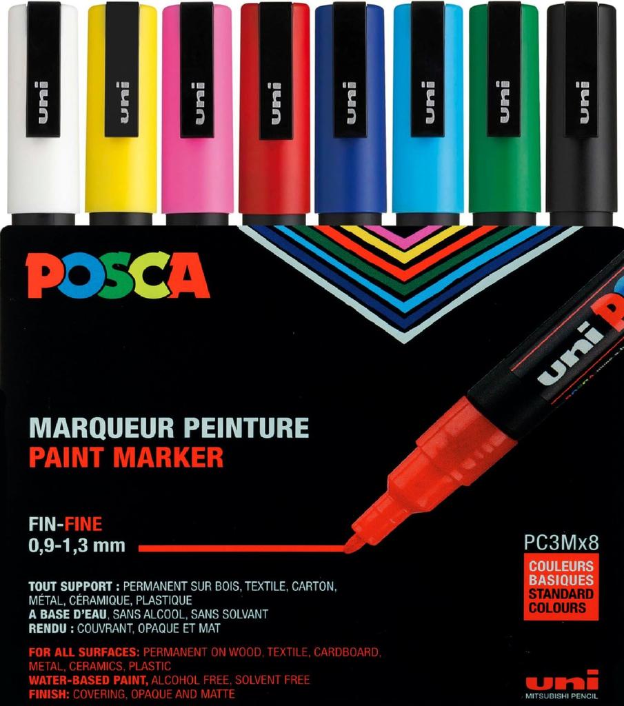 Posca Mitsubishi Pencil Тонкий Круглый 8 ШТ PC3M8C Водобазовый Маркер, Наконечник, Перо, Цвета,