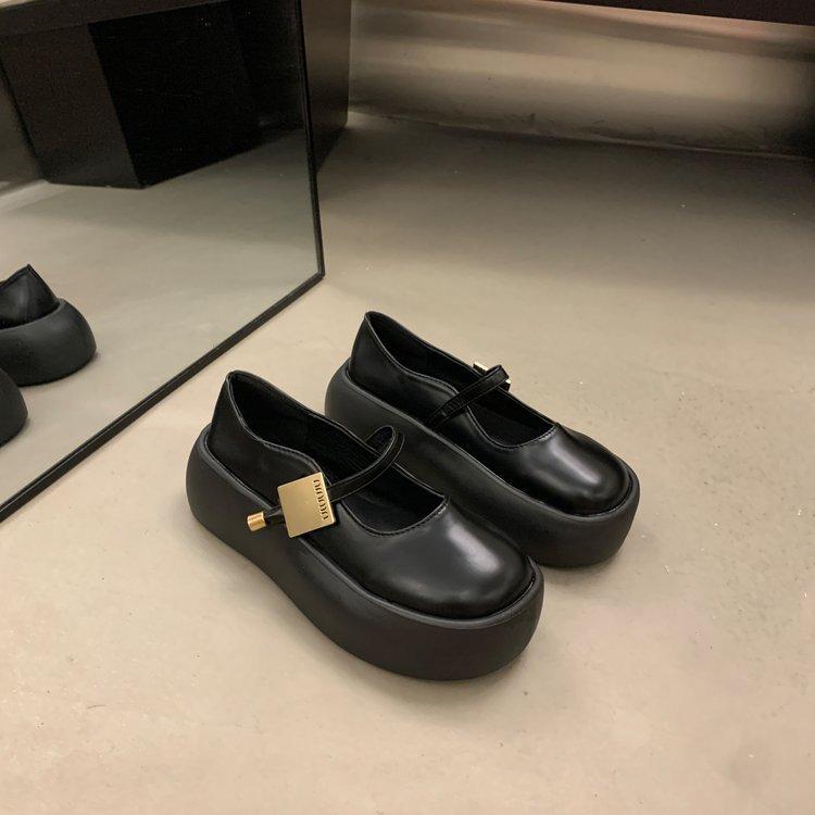 Черные туфли Мэри Джейн с толстой подошвой, женские летние туфли с круглым носком в стиле ретро, с неглубоким горлом, одинарные туфли