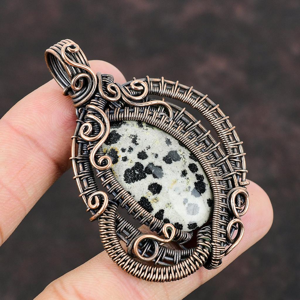 Подвеска из медной проволоки с далматинской яшмой Подвеска из медной проволоки, подвеска ручной работы с драгоценными камнями Подвеска из меди для упаковки подарков Ювелирные изделия