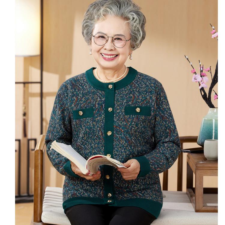 Пожилые люди Осень и Зима Платье бабушки Жены Одежда для стариков Толстый свитер Мама Вязаный кардиган Плюс бархатная теплая куртка