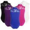 Kids Girls Sleeveless Turtle Neck Lace Back Ballet Dance Gymnastics Leotard Jumpsuit
