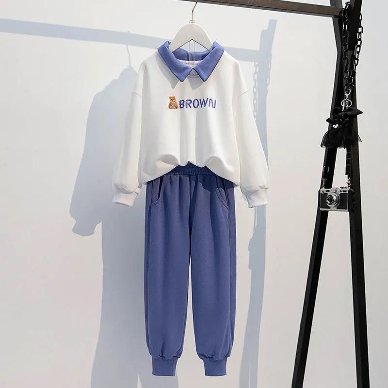 Girls' Korean-Style Autumn Sportswear: Trendy Sweater and Casual Pants Two-Piece Set