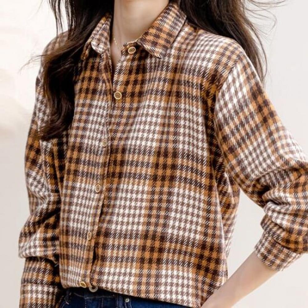 Navava Women Retro Check Long Sleeve Shirt Nb2984