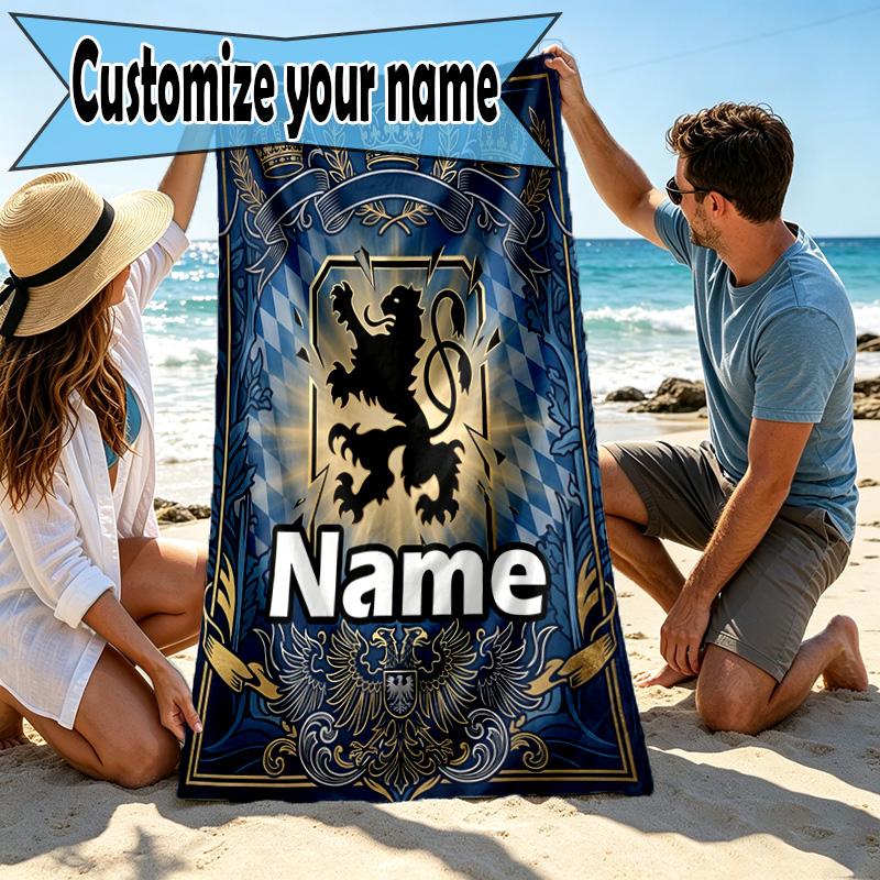 Custom Name Personalized 1860 Munchen football club Print Beach Towel, for Trip Camping Beach Party Home Decor, Birthday Gift for Family & Friends