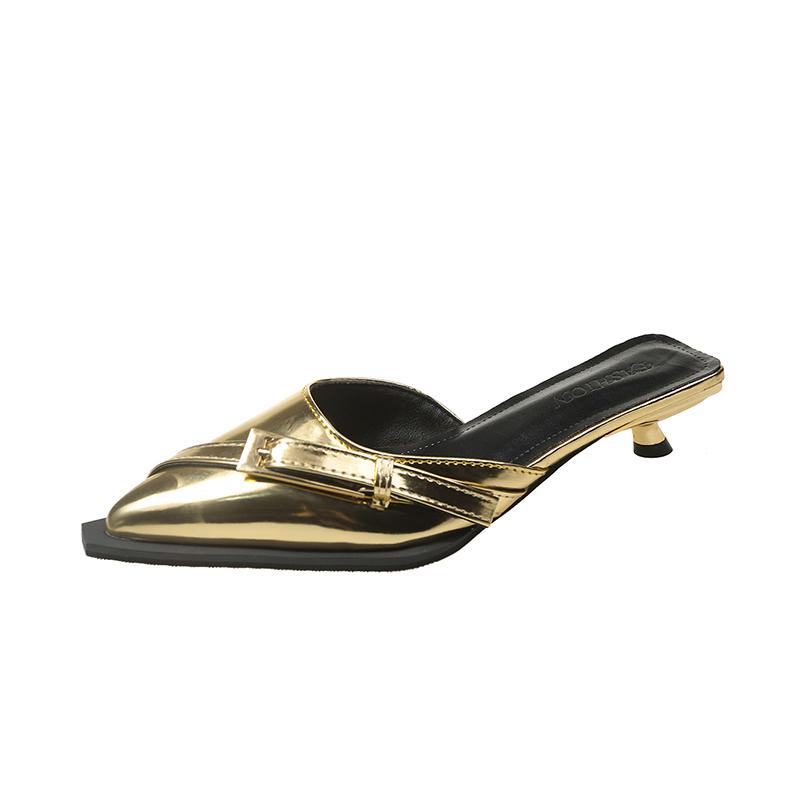 Модные женские туфли-лодочки с заостренным ремнем и пряжкой на тонком каблуке в стиле феи 2024 года, модные босоножки из лакированной кожи на среднем каблуке