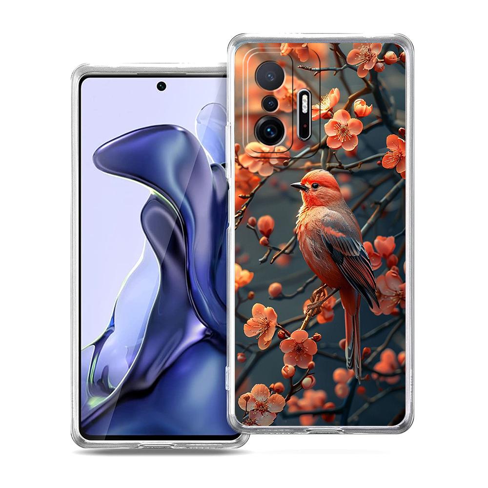 Прозрачный чехол для телефона для Xiaomi Mi 14 13 12 11 Ultra 13T 12T 11T Poco X3 NFC F3 F6 Pro 5G Мягкий ТПУ Цветочный Цветочный Птичий Узор