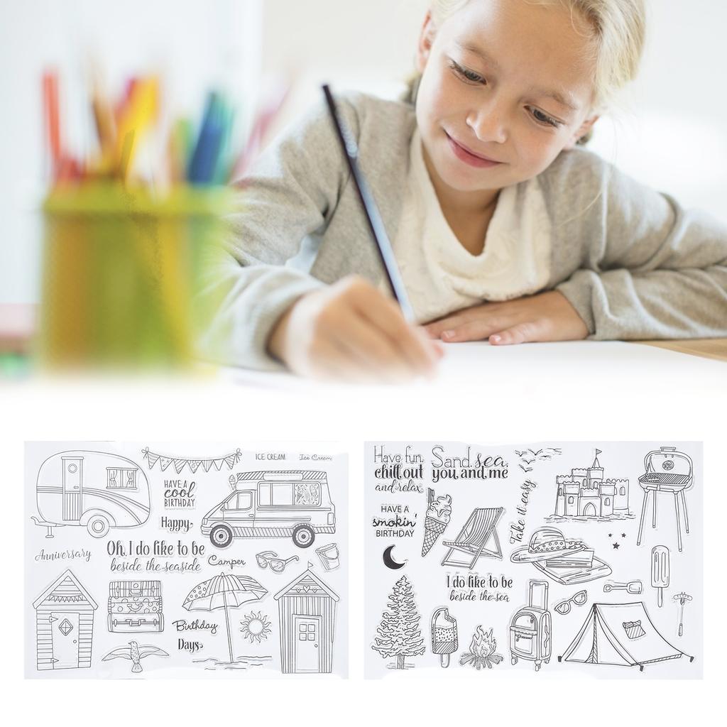 2 шт. прозрачная печать штамп летняя поездка замок автомобиль палатка для изготовления открыток скрапбукинг