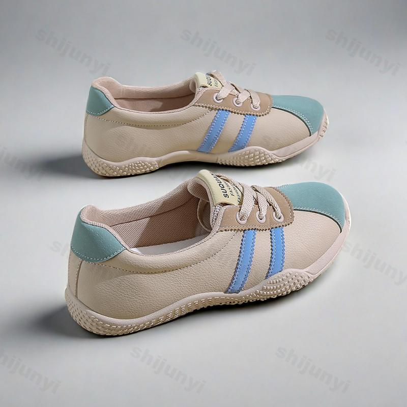 Модные женские балетки 2025 Осень Новинка Лоскутные Уличные Нескользящие Кроссовки Модные На шнуровке Легкие Удобные Мягкая подошва Повседневная обувь