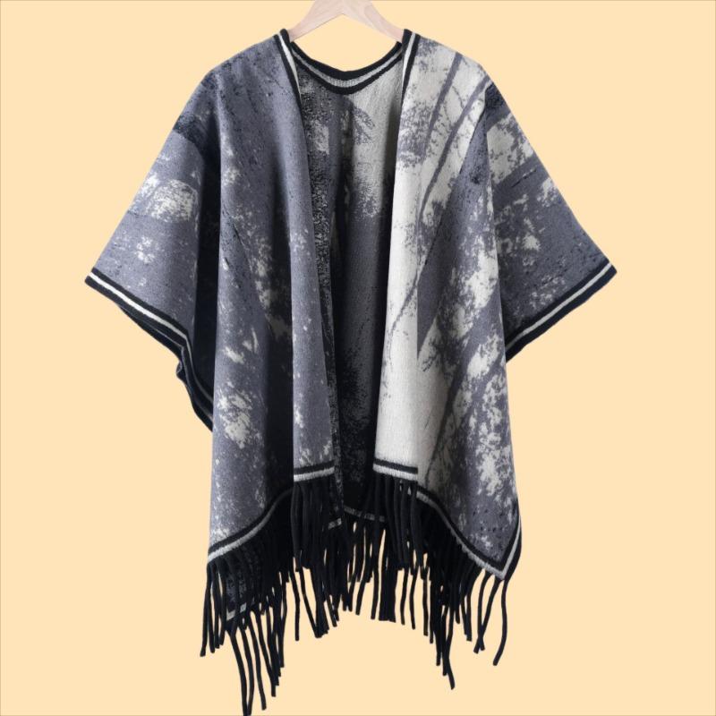 Ladies Antique Ink Landscape Printing Thickened Warm Shawl Cape Chinese Aesthetic Travel Photo Atmosphere Shawl