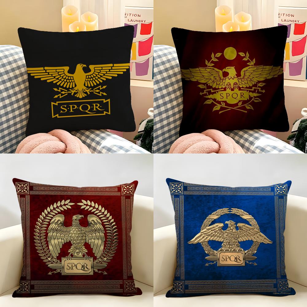 Gold Imperial Eagle Rome SPQR Cushion Cover Natural Linen Organic Fabric DoubleSided Printing Room Sofa Decor Pillow Case