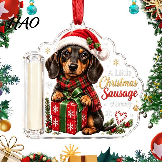 Christmas Tree Decoration Cash Gift Holder Ornament, Cute Dog Clear Money for Holiday Ornament Gift, Xmas Hanging Party Supplies Favors