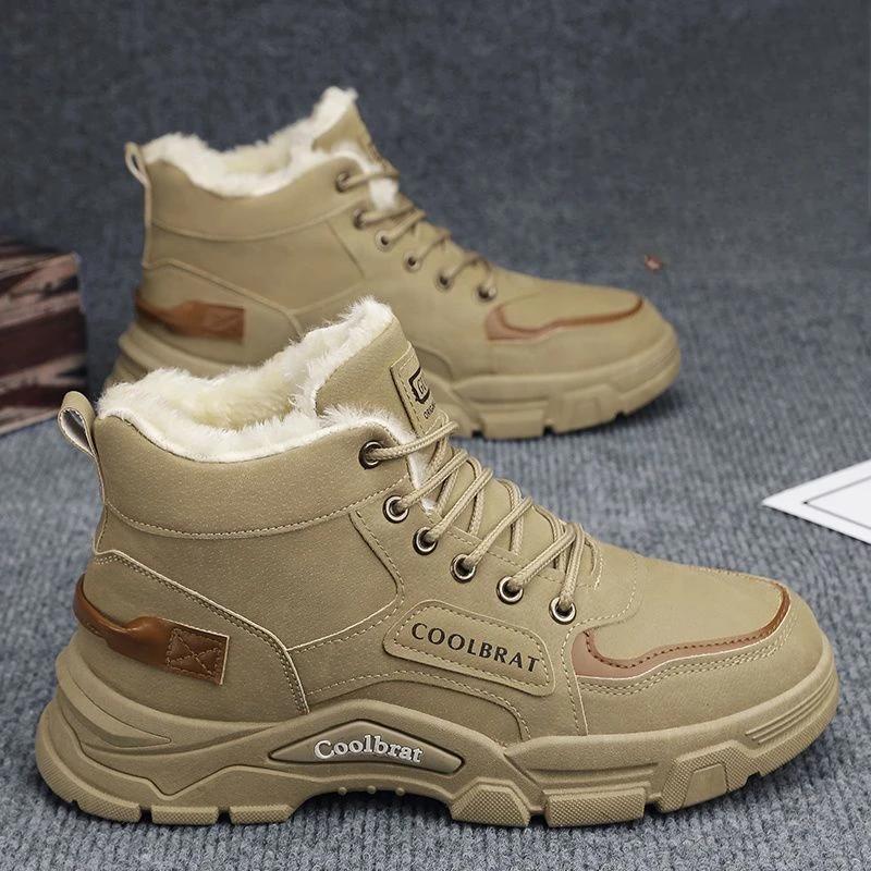 Модные Теплые Влагозащитные Зимние Ботинки на Шнуровке для Мужчин Платформа Брендовая Обувь Удобная Роскошная Противоскользящая Повседневная Флисовая Зимняя Обувь Мужская