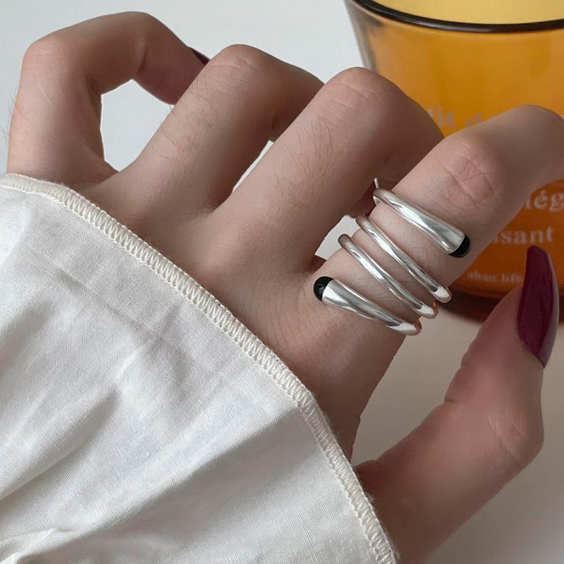 Серебряное кольцо для женщин и девушек, ювелирные изделия, геометрия, выдолбленный дизайн, перекрывающий модный нишевый дизайн