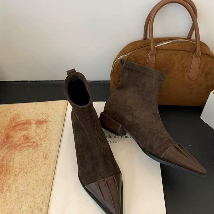 Женские замшевые туфли с острым носком на среднем каблуке, зимняя тенденция 2025 года, новые сексуальные элегантные офисные туфли, модные туфли-лодочки Botas Mujer