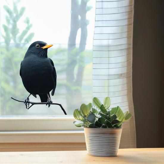 Large Crow Window Sticker Black Raven Bird on Branch PVC Decal Reusable Double-Sided Static Window Clings for Living Room Glass Door Window Decor