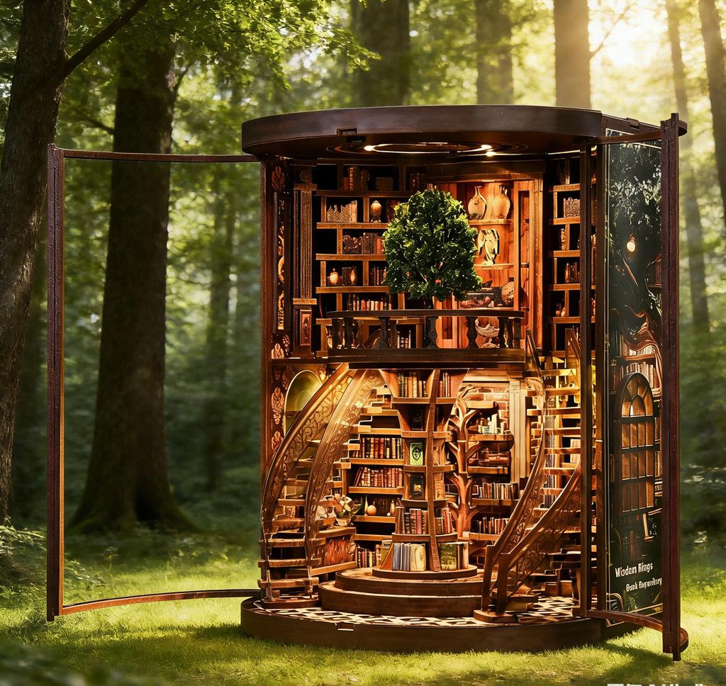 Новое поступление Набор для сборки книжного уголка «Кольцо Мудрости» - 3D деревянная модель библиотеки, ручная работа, сцена с книгодержателем и креативная строительная игрушка