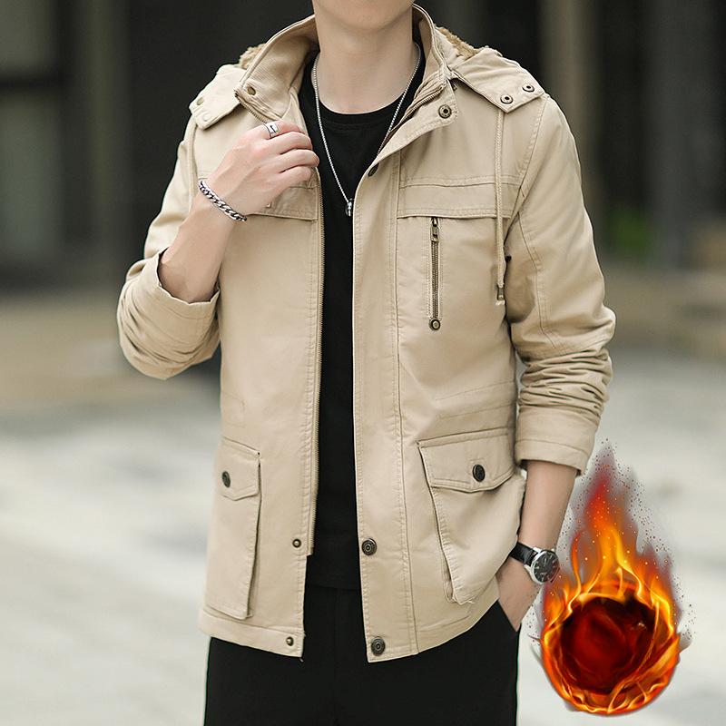 Повседневная куртка мужская одежда с капюшоном новая осенне-зимняя корейская версия флисовая утолщенная куртка Tooling