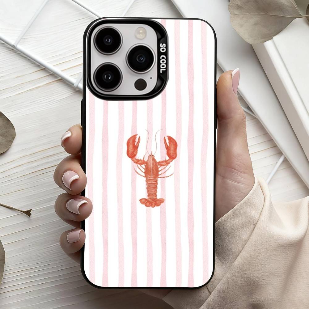 Чехол для телефона L-Lobster On S-Stripes Ocean Для iPhone 17, 16, 15, 14, 13, 12, 11 Plus, Pro Max Черный Конфетный серебристый чехол для телефона