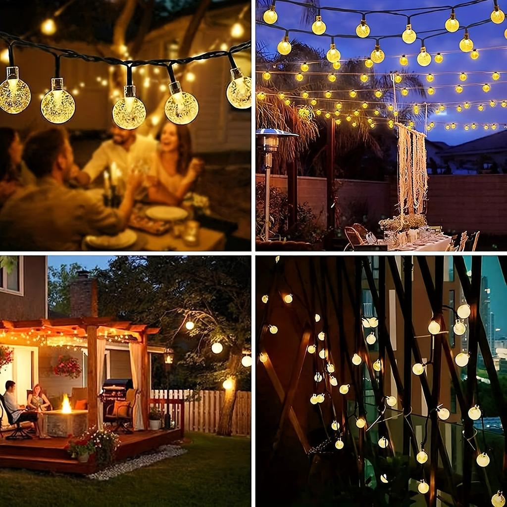 Solar Crystal Ball String Lights with 20–100 LEDs – Waterproof Outdoor Fairy Lights with 8 Modes for Garden Christmas Decoration