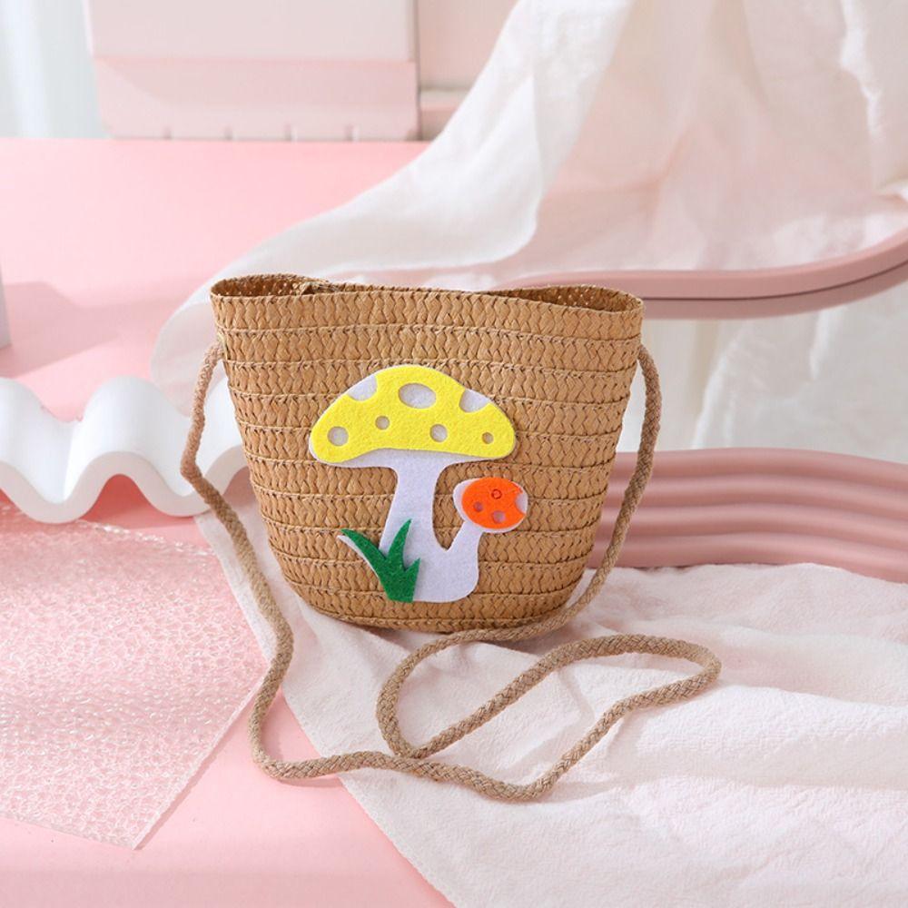 Соломенная сумка через плечо с цветочным принтом, кошелек для монет, симпатичная сумка через плечо для девочек и детей