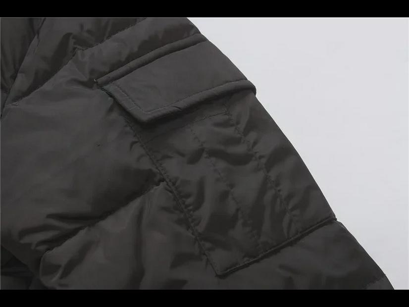 Мужской зимний длинный пуховик свободного покроя со съемным капюшоном и двойной молнией