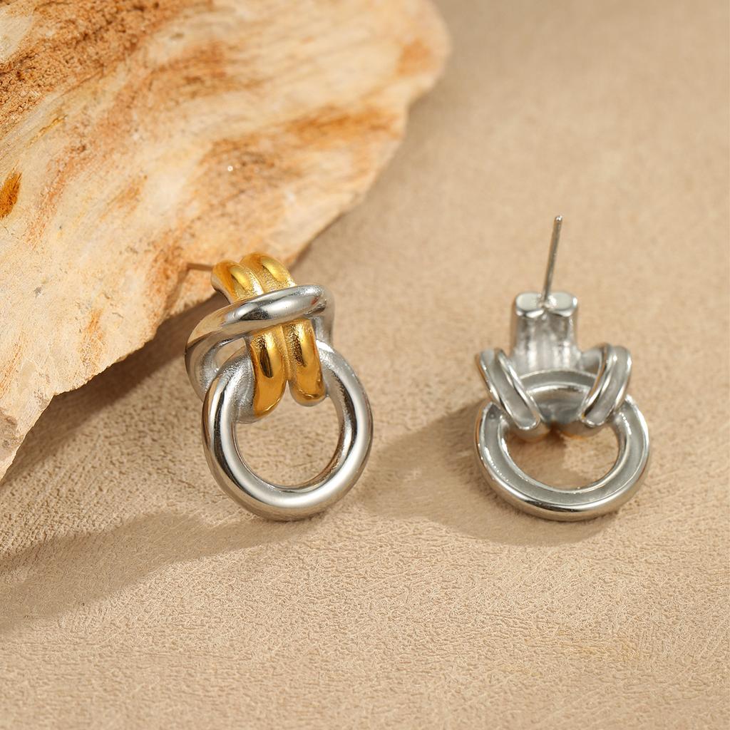 GEMCHIC Women's Stainless Steel Geometric Double Ring Earrings, 18K Gold Plated Color Block Fashion Jewelry