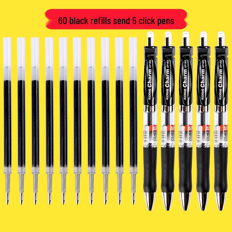 Набор из 100 стержней для черной гелевой ручки 0,5 мм - На водной основе, Шариковый наконечник, Нажимной механизм, Совместимы с красной ручкой