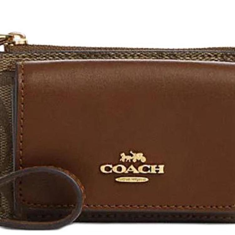 Coach Визитница 11 Классическая Монограмма Застежка-молния ПВХ и Кожа Женская Визитница Хаки Седельно-коричневый CP433-IME74