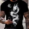 Dragon Pattern T-shirt, Men's Casual Street Style Stretch Round Neck Tee Shirt For Summer