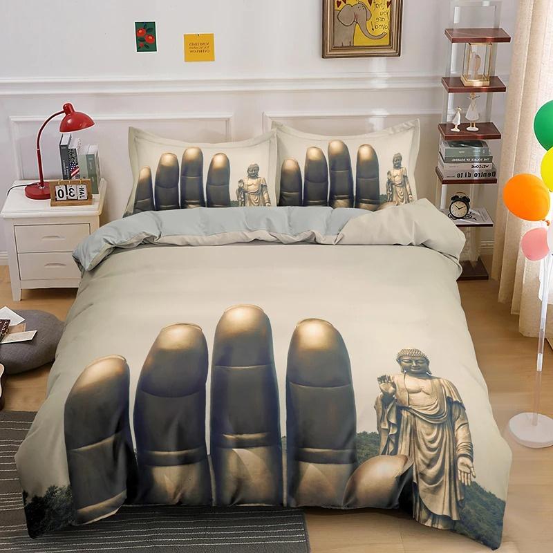 Buddha Bedding Collection Indian Religion Buddhism Meditation Mandala Duvet Cover Smile Buddha Floral Soft Quilt Cover Queen King Size
