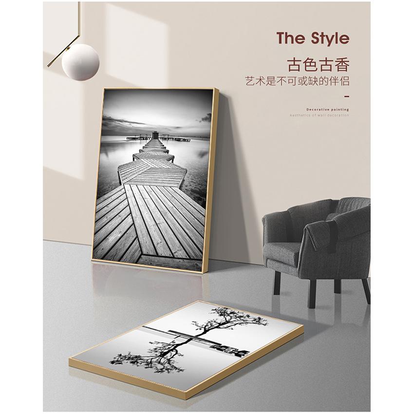Черно-белый постер с изображением дерева, пейзажные фотографии, домашний декор, принты в скандинавском стиле, настенное искусство, минималистичная картина с мостом, модульная холст