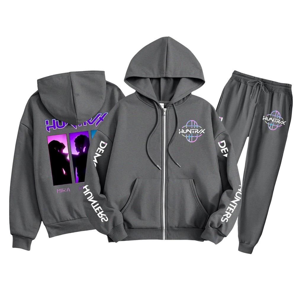 Детская мода Толстовка с капюшоном на молнии с длинными рукавами и спортивные штаны Однотонный комплект толстовки с карманами