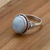 Серебряное кольцо Larimar Gemstone 925, овальное женское кольцо Larimar ручной работы, подарок на ее юбилей, эффектное серебряное кольцо