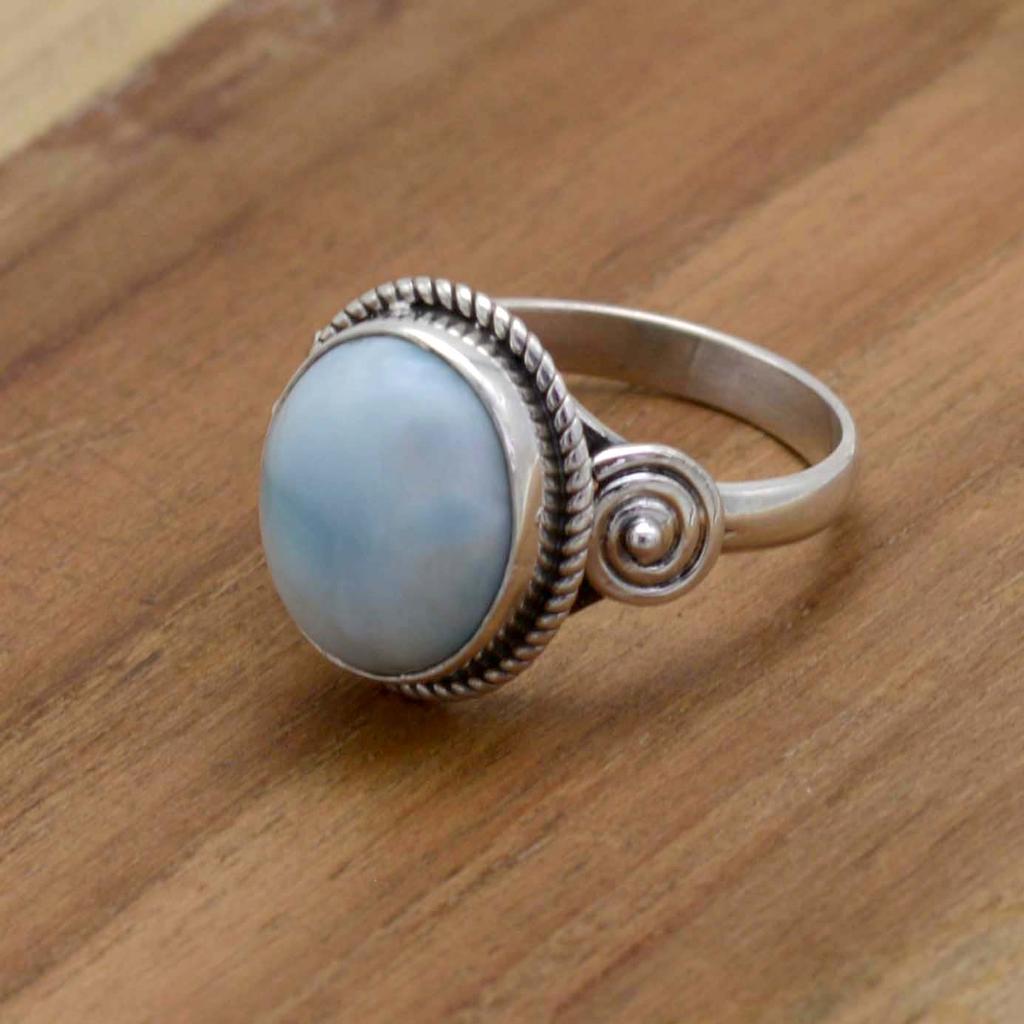Серебряное кольцо Larimar Gemstone 925, овальное женское кольцо Larimar ручной работы, подарок на ее юбилей, эффектное серебряное кольцо