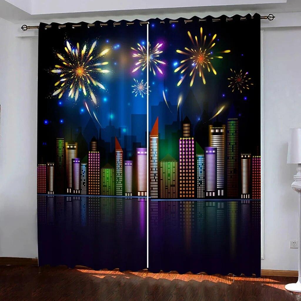 Cyberpunk City Sky Blackout Window Curtains For Kids Bedroom Living Room Bathroom Kicthen Door Home Hall2Pieces High Shading New