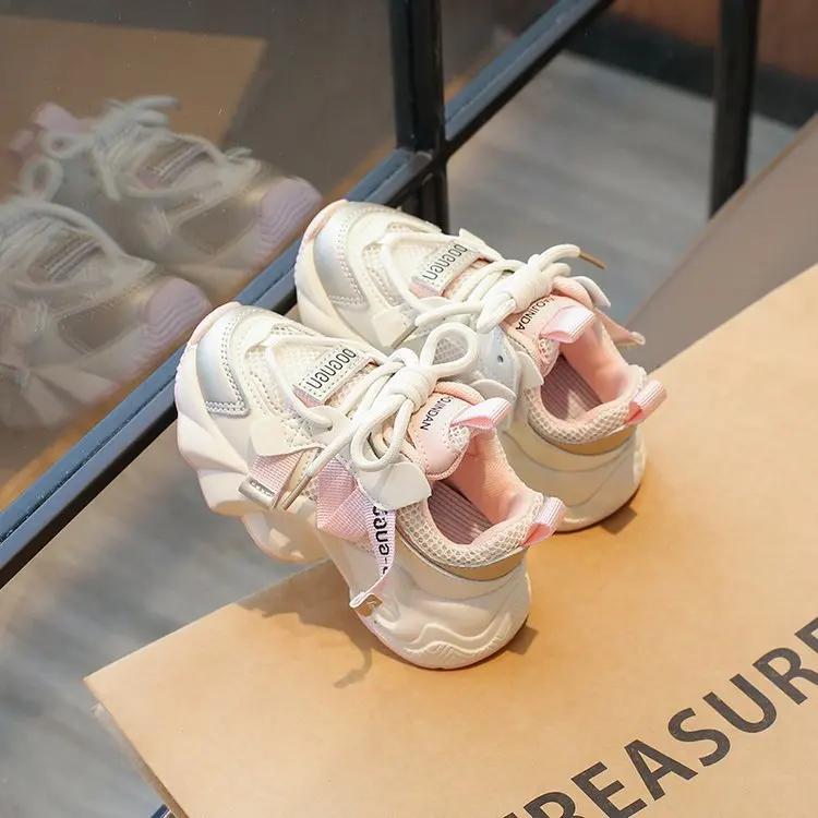 Модная детская обувь для девочек, повседневная обувь на мягкой подошве, осенняя, новая детская модная обувь, нескользящая спортивная обувь, дышащая, удобная обувь для бега