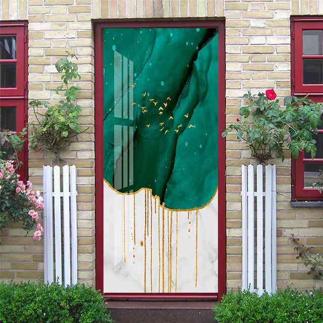 Картина маслом, наклейки на дверь, цветок, простые абстрактные линии, бамбуковые обои на холодильник для гостиной, домашний декор, художественная наклейка для спальни