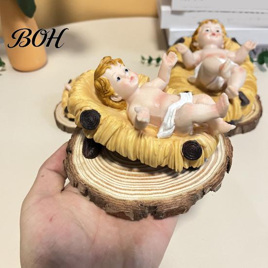 Small Sacred Figurines for Display Baby Jesus in Manger Statue, Easter Nativity Resin Holy Family Decor Sculpture, Hand-Painted Christmas Creche Home