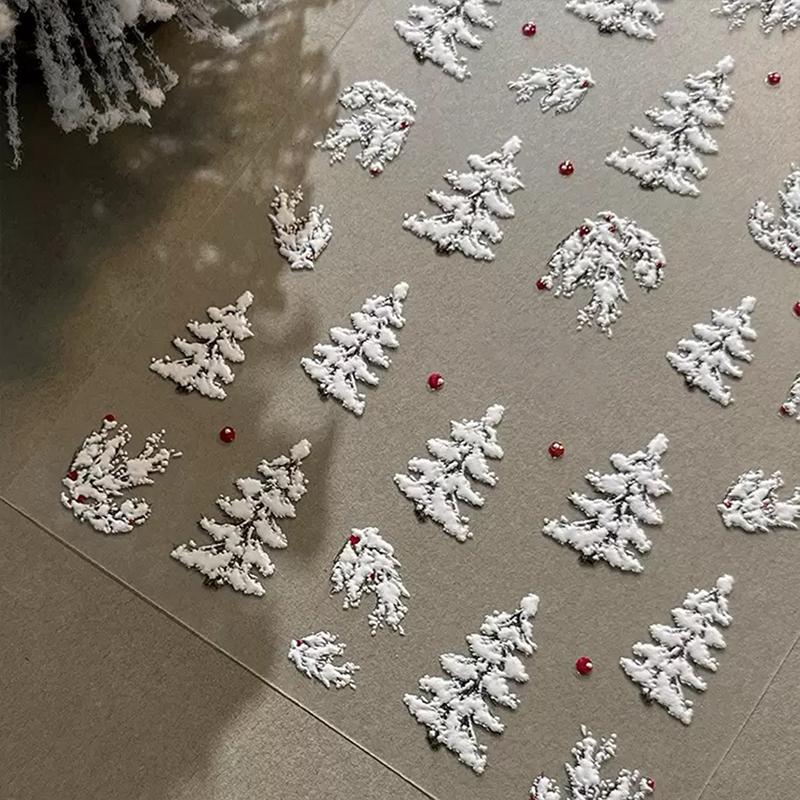 Embossed Christmas Tree Nail Art Stickers 2025 New Simple White Polka Dot Nail Stickers Christmas Decoration