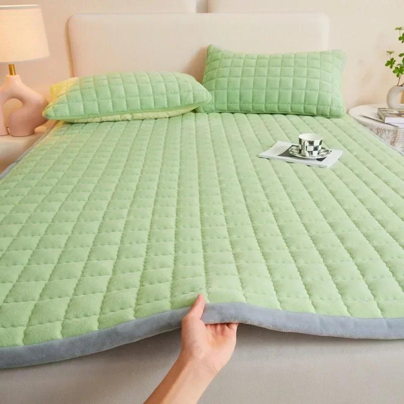 Winter Quilted Milk Velvet Thin Mattress Toppers Thickened Warm Bed Sheet Bedspread Single Double Soft Fold Tatami Floor Mat