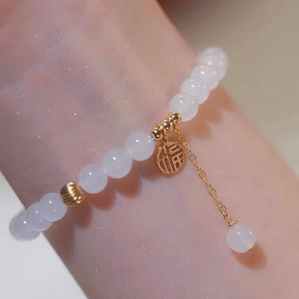 White Jade Fortune Bracelet, Natural Hetian Jade White Jade Bracelet, Chinese Style Long Chain White Jade Bracelet with Fortune Charm, Niche for