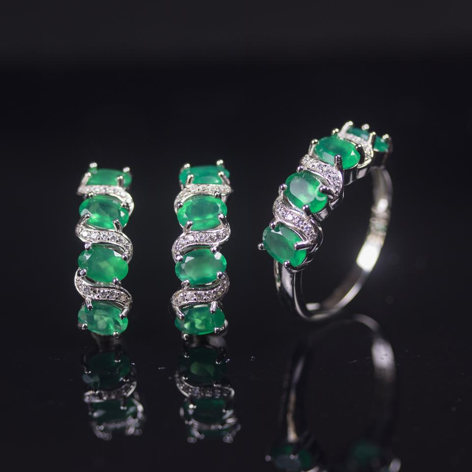 925 Sterling Silver Natural Agate Jewelry Sets Kits Clasp Earrings Elegant Ring 6*4mm Gemstone for Woman Wedding Gift New