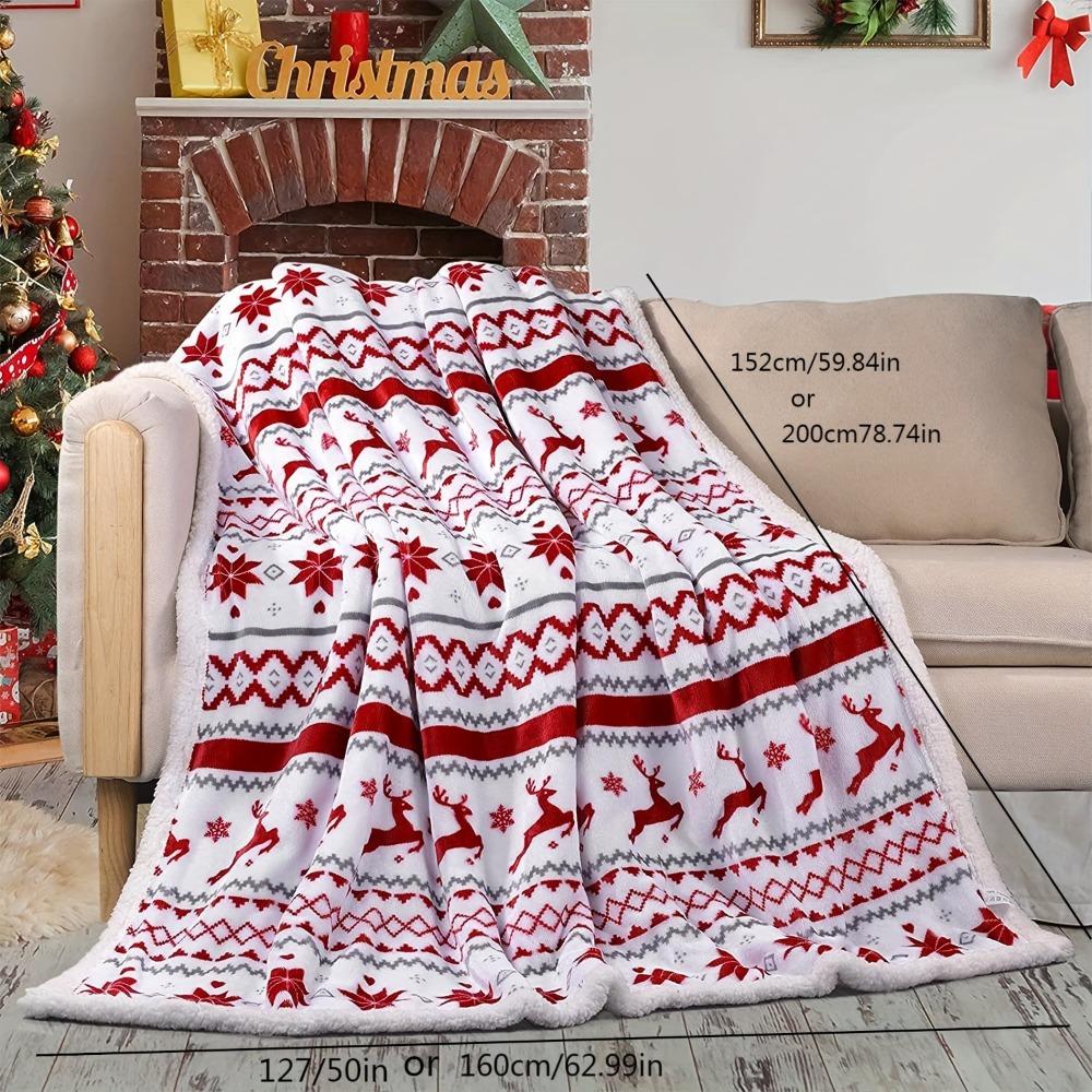 GUOYU Blanket 1pc Christmas Blanket French Style Reindeer Snowflake 3D Print Lamb Fleece Blanket Machine Washable Birthday Gift Bedroom Decor