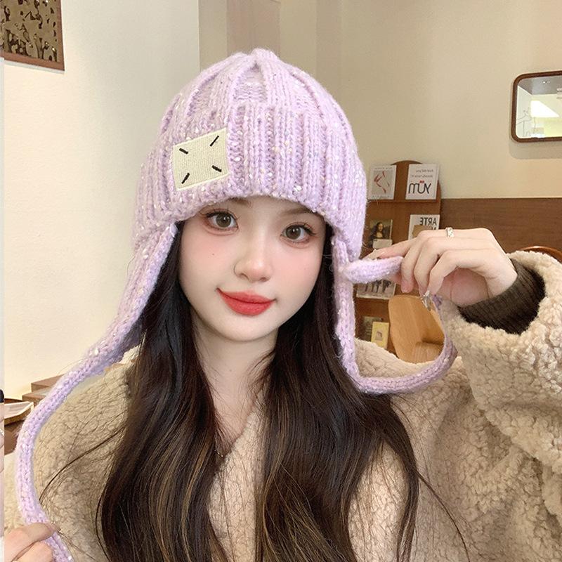 Warm Autumn Winter Women Thicken Ear Protector Hat Cold Outdoor Knitted Cap Sweet Cute Colorfully Hats
