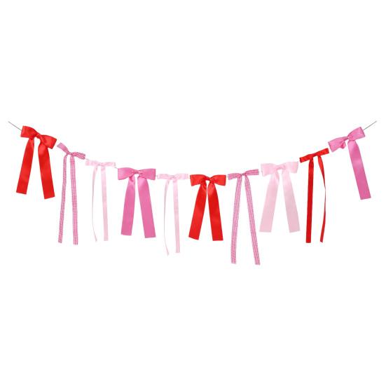 Гирлянда-баннер с бантами ко Дню святого Валентина для девичника, свадьбы, помолвки. Красная и розовая лента. Баннер с бантами для камина, стены, декора комнаты.