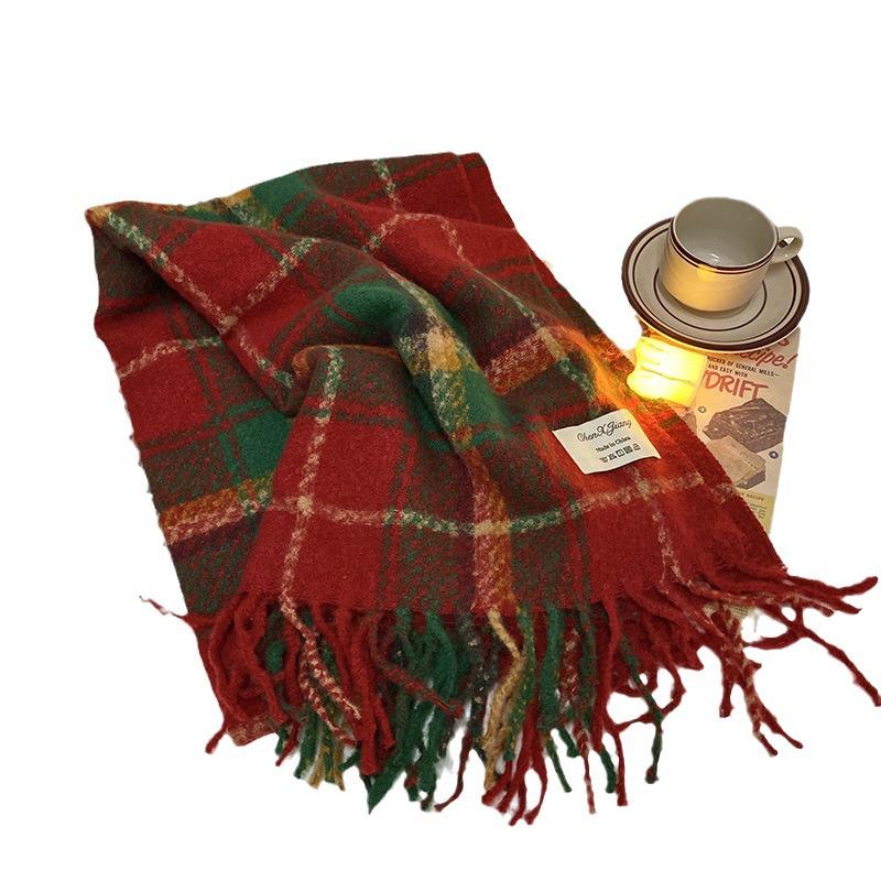 2024 Red Plaid New Year Scarf: High-End Christmas Style, Warm Retro Shawl Neck Warmer for Women and Students